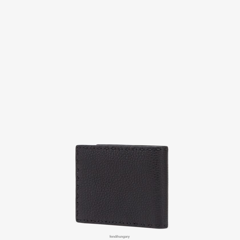 Fendi férfiak selleria bőr, kettéhajtható pénztárca 2H0H8Z2648 kiegészítők fekete